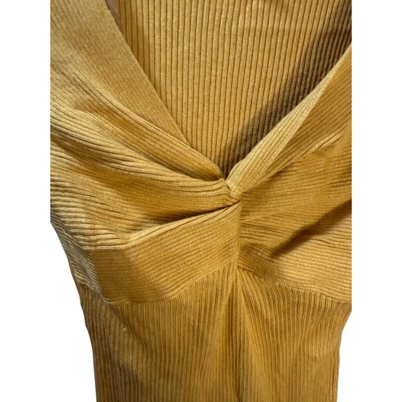 Mustard Yellow Ribbed Knit Long Sleeve V-Neck Bodycon‎ Dress By Derek Heart Size - Picture 4 of 8